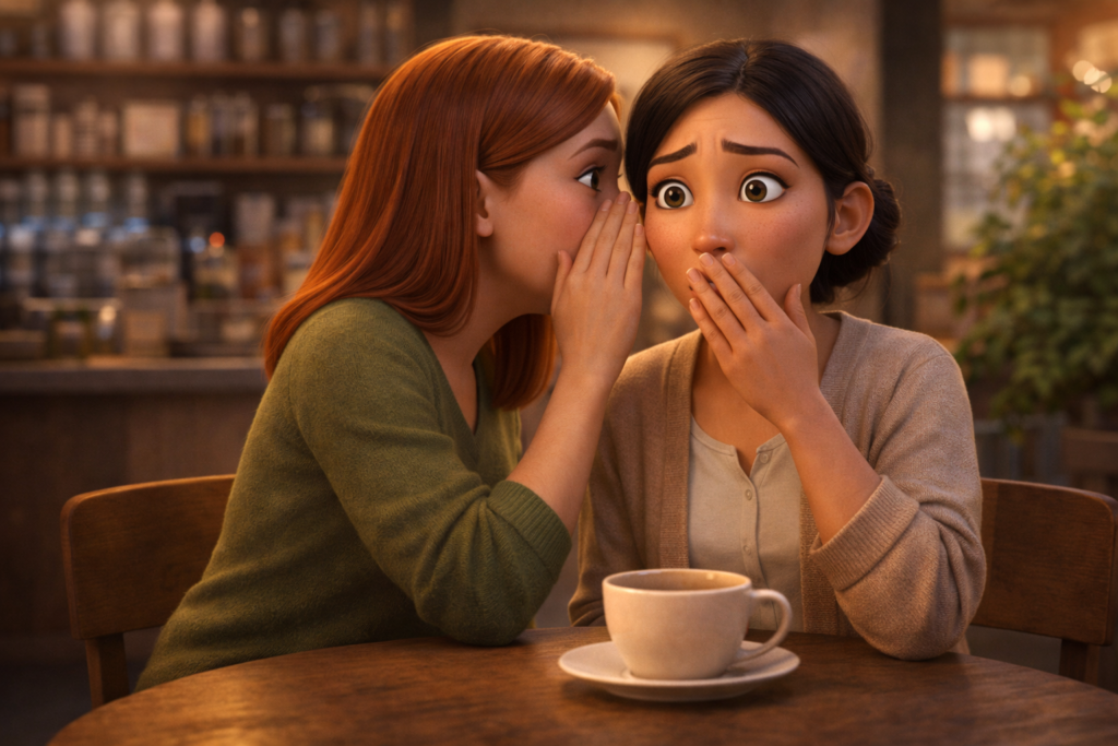 Duas mulheres conversando ilustrando o perigo do desabafo como fofoca