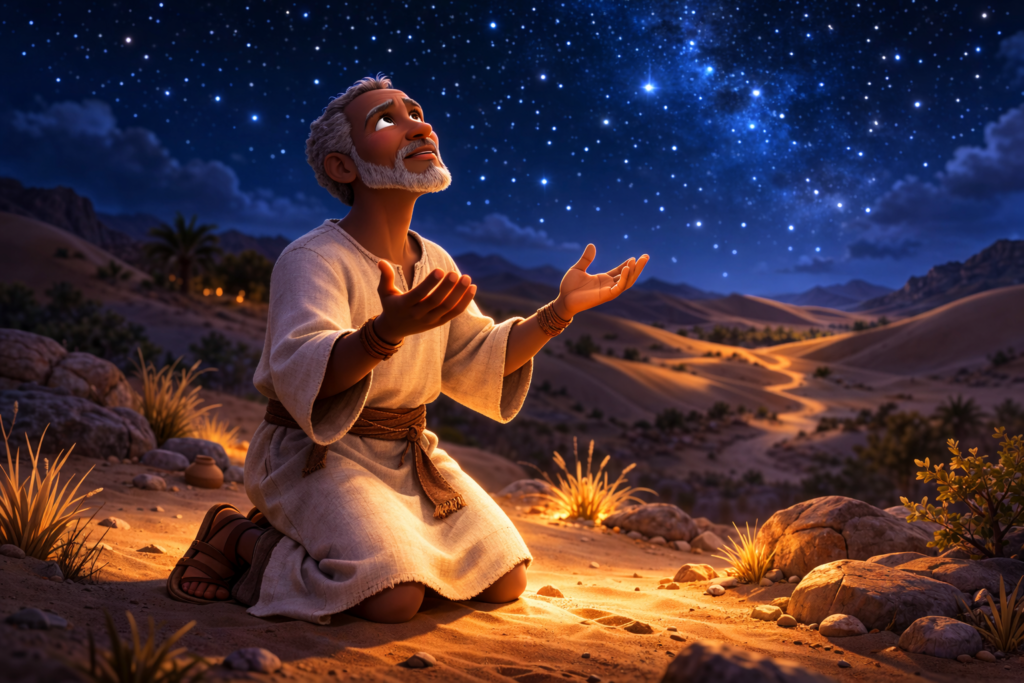 Homem orando no deserto representando o perigo do desabafo sem direção a Deus