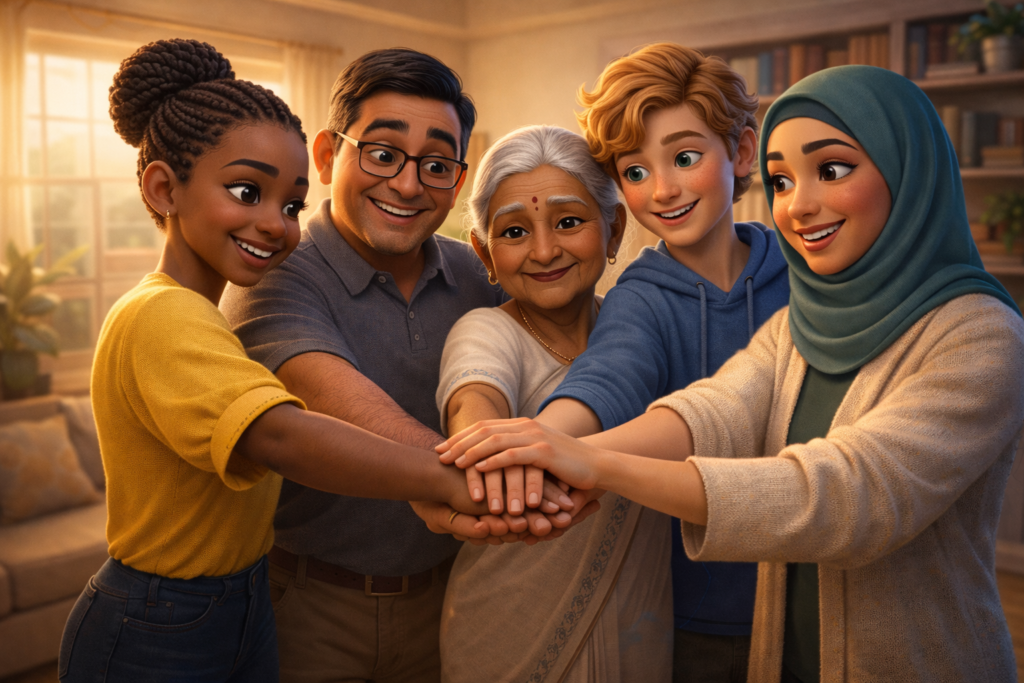 A História do Filho Pródigo 5 Grupo diverso de pessoas unidas aplicando a lição do filho pródigo na vida