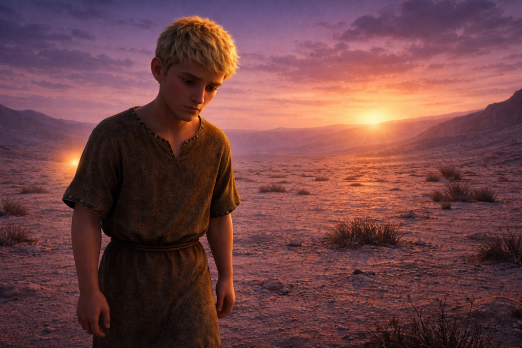 Caim caminhando sozinho após as consequências narradas na história de Caim e Abel