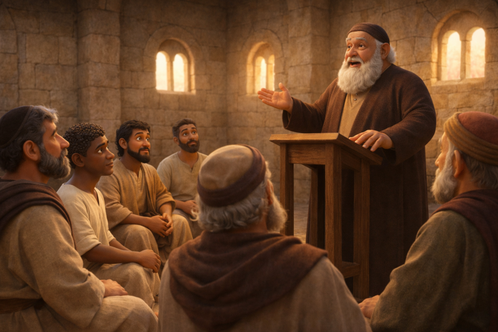 Escriba ensinando a Lei em uma sinagoga antiga