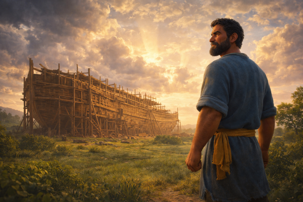 Como a genealogia de Sete conecta Adão a Jesus Cristo? 3 Noé observando a construção da arca como descendente da genealogia de Sete