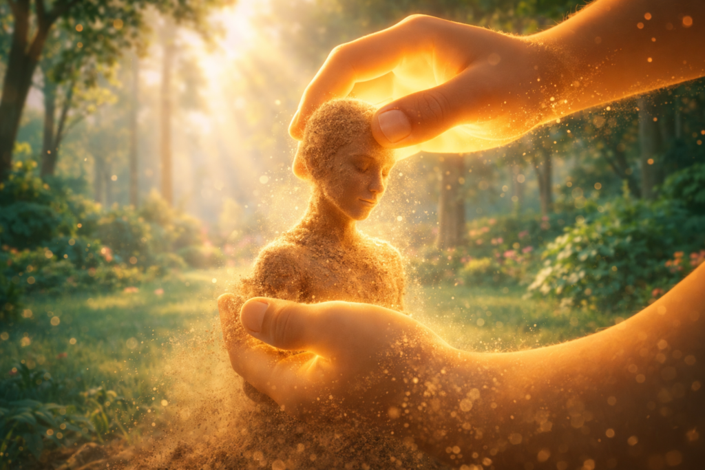 História de Adão e Eva: o que realmente aconteceu no Jardim do Éden? 1 Deus formando Adão do pó da terra na história de Adão e Eva