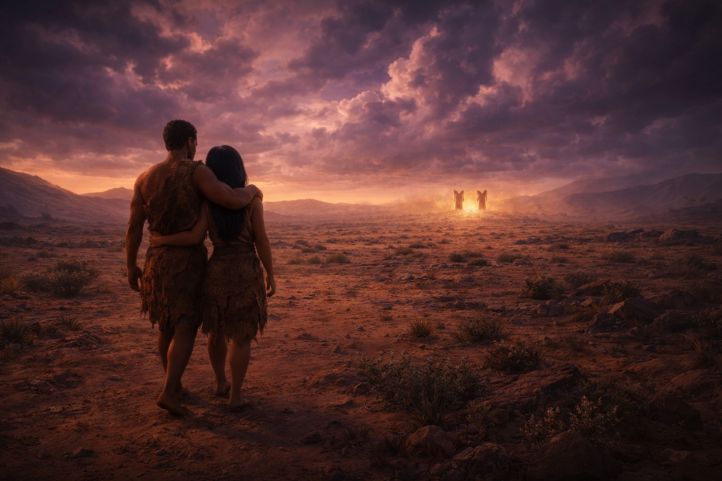 História de Adão e Eva: o que realmente aconteceu no Jardim do Éden? 3 Adão e Eva saindo do Jardim do Éden na história de Adão e Eva