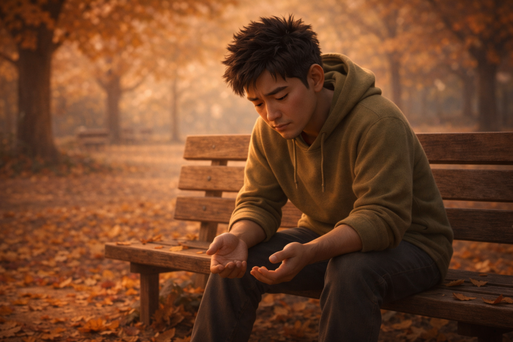 Jovem sentado sozinho refletindo enquanto espera pela promessa de Deus se cumprir