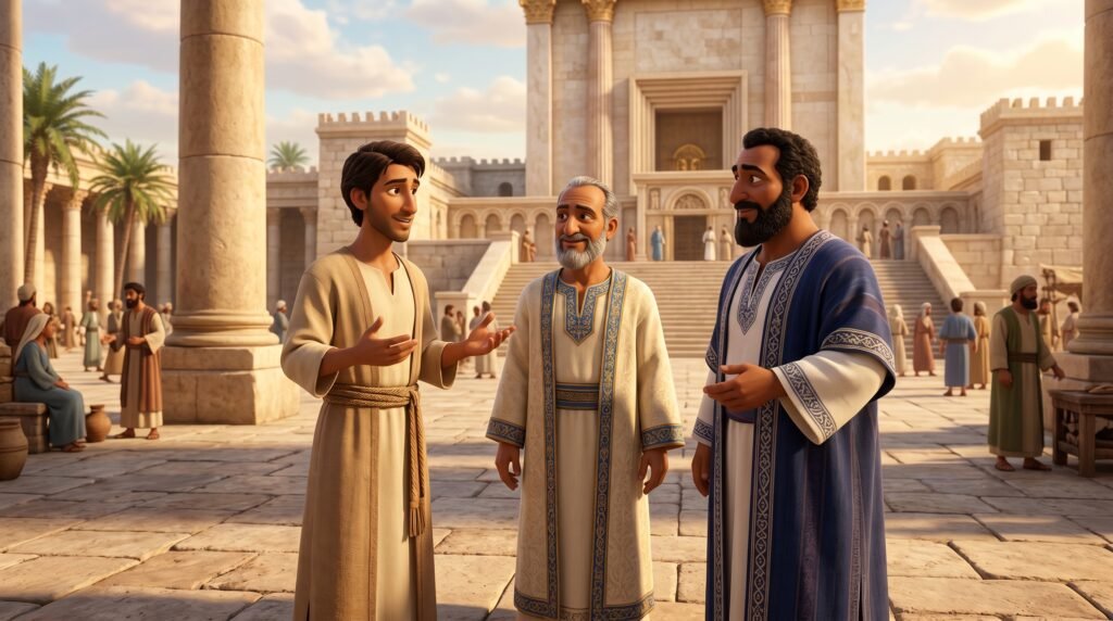 Representação dos Saduceus na Bíblia Conversando no Pátio de Jerusalém.