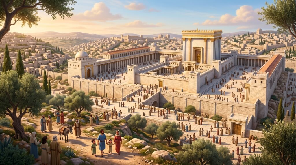 Representação do Templo de Jerusalém Visto de Longe com Saduceus.