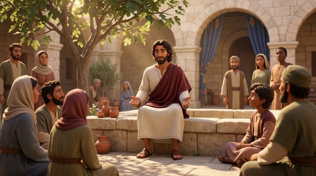 Títulos de Jesus na Bíblia: significado, contexto e aplicação 3 Jesus ensinando em um pátio de Jerusalém ilustrando os títulos de Jesus: Cristo e Messias