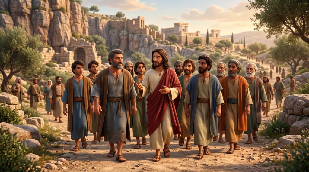Representação dos Discípulos ouvindo Jesus em Cesareia de Filipe antes da Transfiguração de Jesus.