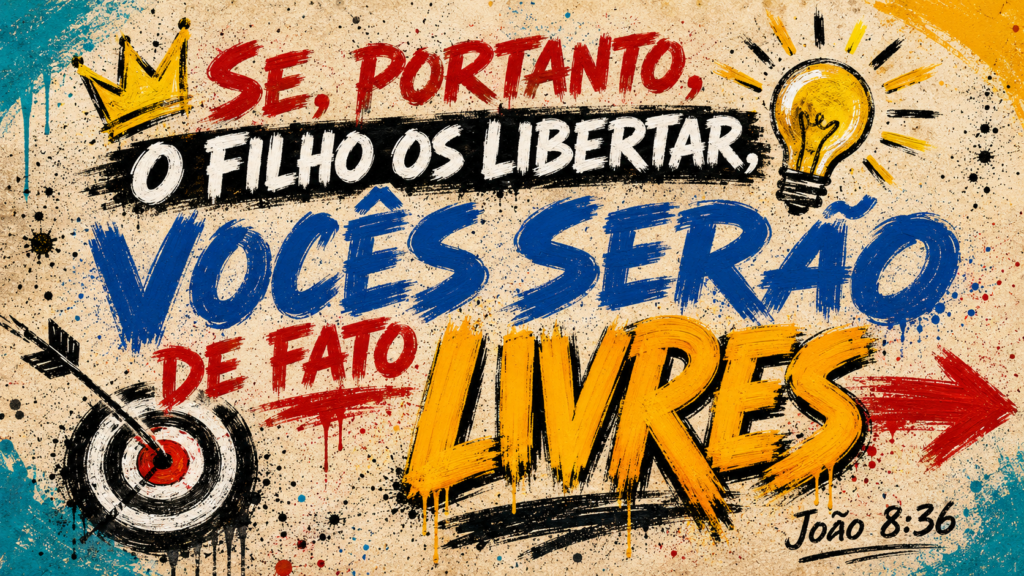 João 8:36 | A verdadeira liberdade 1 Cartaz em estilo grafite com João 8:36: “Se, portanto, o Filho os libertar, vocês serão de fato livres.”