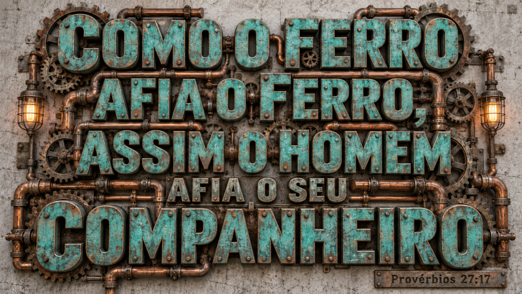 Provérbios 27:17 | O amigo que não pensa como você 1 Texto de Provérbios 27:17: “Como o ferro afia o ferro, assim o homem afia o seu companheiro”, entre engrenagens e tubos de metal.